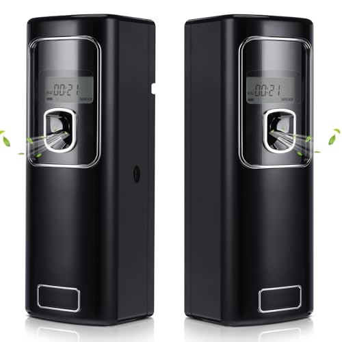 Rossesay 2 Pcs Automatic Air Freshener Spray Dispenser with Screen LCD Perfume Dispenser Wall Mount/Standing Capacity for Bathroom Hotel Office Commercial Place (Black)