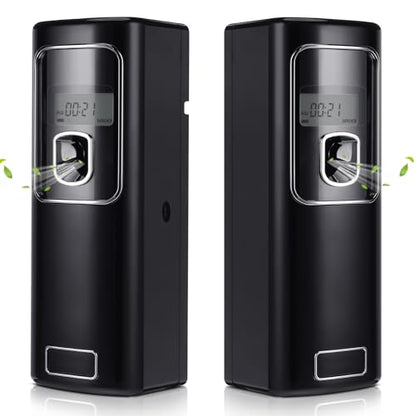 Rossesay 2 Pcs Automatic Air Freshener Spray Dispenser with Screen LCD Perfume Dispenser Wall Mount/Standing Capacity for Bathroom Hotel Office Commercial Place (Black)