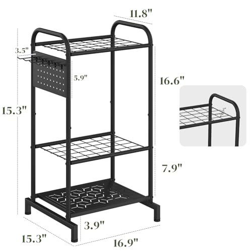 Garden Tool Organizer with Hooks Yard Tool Rack Heavy Duty Steel Yard Tool Organizer and Garden Storage Holder Broom Holder for Shed, Patio, Outdoor Indoor