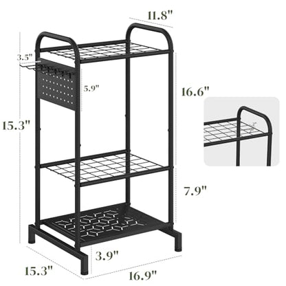 Garden Tool Organizer with Hooks Yard Tool Rack Heavy Duty Steel Yard Tool Organizer and Garden Storage Holder Broom Holder for Shed, Patio, Outdoor Indoor