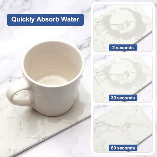 2 Water Absorbing Stone Drying Trays for Bathroom Sink Kitchen Soap Counter | Soap Dish Dispenser Sponge Holder White Ceramic Bathroom Vanity Quick Dry Stone Mat for Kitchen Sink Marble Diatomite Tray
