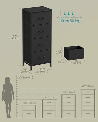 SONGMICS BELLAH Collection - Dresser for Bedroom, Chest of Drawers, Storage Organizer Unit, Closet, Entryway, Steel, 4 Drawers, Modern, Ink Black and Ebony Black ULGS314B01S