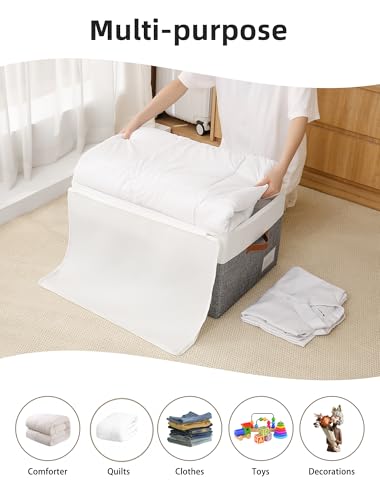 Reinforced LARGE Blanket Storage Baskets with Lids, 2 Packs Stackable Comforter Storage Bag with Clear Window & Handles, Clothes Organizer for Closet,King/Queen Comforters Quilt Duvet
