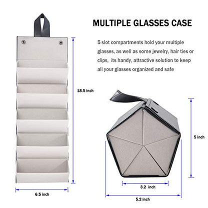 Kenpal Sunglasses Storage Organizer Holder Foldable Travel Case with 5 Slot Compartments for Multiple Glasses