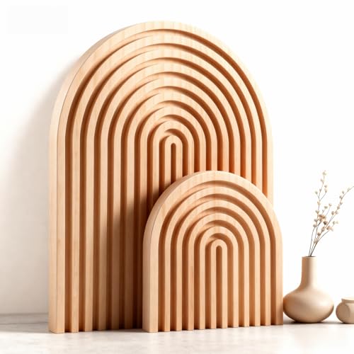 2 Pcs Natural Wood Arch Decor, Serving Boards and Boho Shelf Decor | Boho Decor for Fireplace Mantel, Uncoated Pine with Scandinavian and Japandi Style for Living Room and Home Office