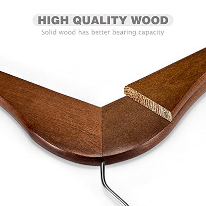 HOUSE DAY Premium Wooden Hangers 30 Pack, 17.5" Smooth Wood Clothes Hangers | with Non-Slip Pants Bar, Shoulder Notches, 360° Swivel Hook for Suits, Coats, Shirts and Dresses, Walnut