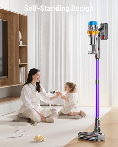Cordless Vacuum Cleaner, 650W 55KPA 75Min Powerful Vacuum Cleaners for Home, Self-Standing Stick Vacuum Cordless Rechargeable/ Anti-Tangle/OLED Screen/1.8L Cup for Home Pet Hair/Carpet/Hardwood Floor