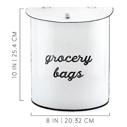 AuldHome Design Rustic Grocery Bag Holder; Wall-Mounted Vintage Enamelware Farmhouse Style Plastic Bag Dispenser for Kitchen or Laundry Room