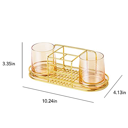 Toothbrush Holder with Cup Holder Electric Toothbrush Toothpaste Holde | Stainless Steel Bathroom Stand or Wall-Mounted Gold
