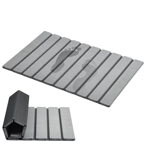 Foldable Stone Bath Mat, Diatomaceous, 23.6"x15.5"... (Grey | Diatomite)
