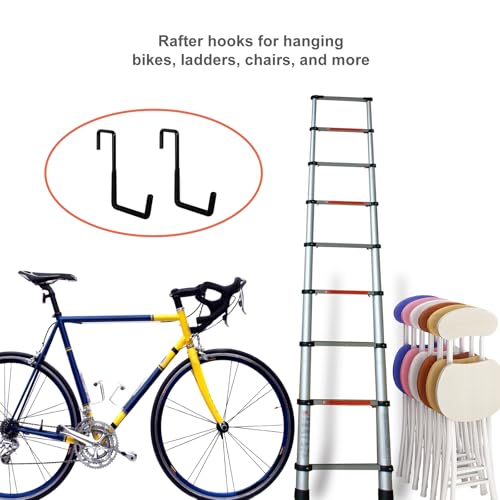 4 Pcs Rafter Hooks, Upgraded Fence Hangers, Heavy Duty Bike Hanger for Garage, Ladder Hook, Black Large S Hooks for Hanging Hose, Plants, Chairs, Bikes, Ladders, Cords and More
