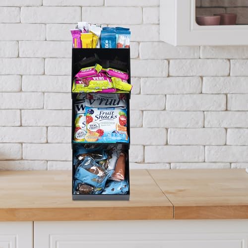 Inevibe Condiment Holder Station and Organizer, 3 Tier Compartments | Black Acrylic Caddy Storage Rack for Condiments, Sauce Packets, and Coffee Stand Display in Bar, Restaurant, Cafe, Home