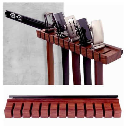 12 Belts Walnut Wood Belt Holder with Slide | Left or Right Slide Flexible Install Belt-rack, Belt Hanger for Closet, Space Saving Belts Storage Organizer, Gift for Men
