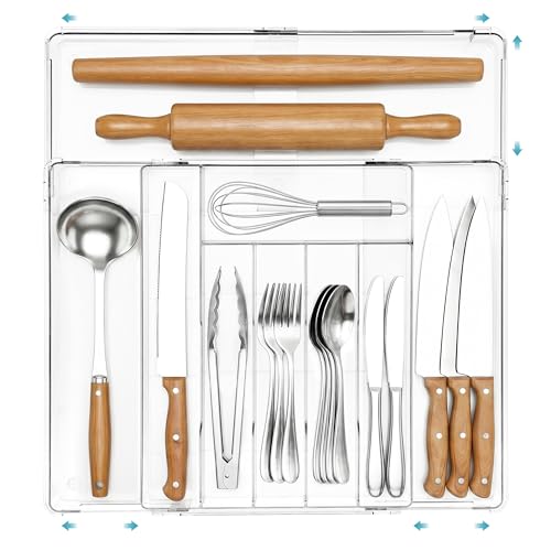 Vtopmart Expandable Silverware Organizer, Kitchen Drawer Tray, 6-9 Slots | Adjustable Flatware Organizer Expands to Fit Drawers, Organize Spoons, Forks, Knives and Kitchen Utensils with Easy Access