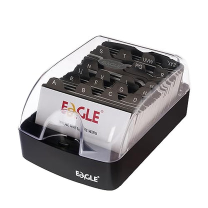 Eagle Business Card Box, Push-Button,Storage up to 350 Cards | Clear push-button cover, 20 A-Z index guides, adjustable card support, fits standard 2 x 3.5 in business cards, black