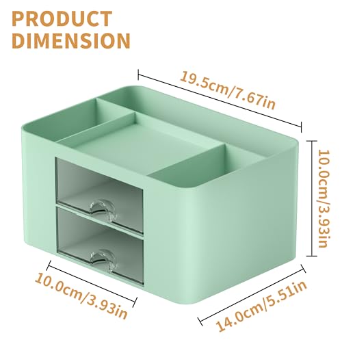 Marbrasse Pen Organizer with 2 Drawer, Multi-Functional Pencil Holder for Desk, Desk Organizers and Accessories with 5 Compartments + Drawer for Office Art Supplies (Green)
