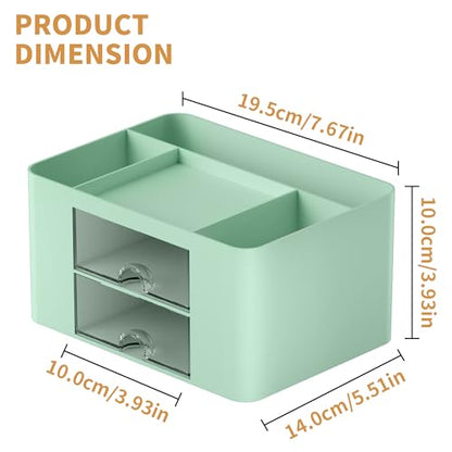 Marbrasse Pen Organizer with 2 Drawer, Multi-Functional Pencil Holder for Desk, Desk Organizers and Accessories with 5 Compartments + Drawer for Office Art Supplies (Green)
