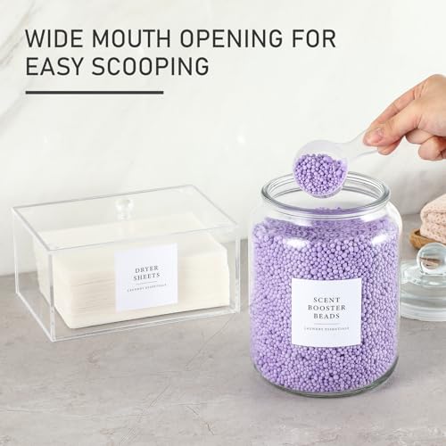 Glass Jars and Dryer Sheet Holder, Dispenser Set with Lids and Labels, Containers for Laundry Room Organization and Storage, Half Gallon Airtight Glass jars, Acrylic Storage Box for Laundry supplies,