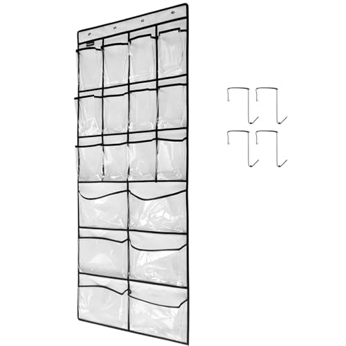 Extra Large Hanging Crystal Clear Over Door Shoe Organizers, Closet Shoe Organizer Shoe Rack Organizer Shoe Storage, 12+6Pockets, 4Hooks, white (59"x 21.6")