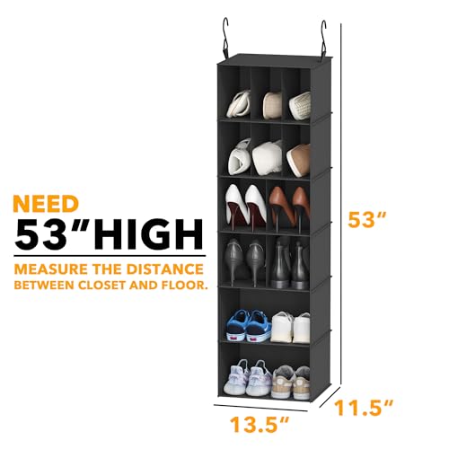 SpaceAid 2 Pack Hanging Closet Organizer and Storage with Dividers, 24 Compartments Hanging Shoe Shelves for Closet, Wardrobe, RV, Garment Rack - Black