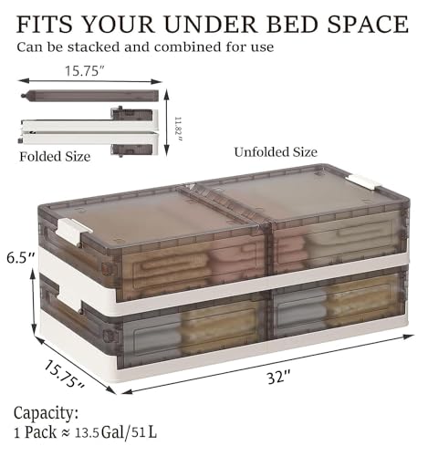 Under Bed Storage Containers, Stackable Under Bed Rolling Storage Plastic Containers, 11.5Gal Storage Bins with Wheels, Multi-purpose Storage Bins with Lids for Clothes, Shoes, And Duvets