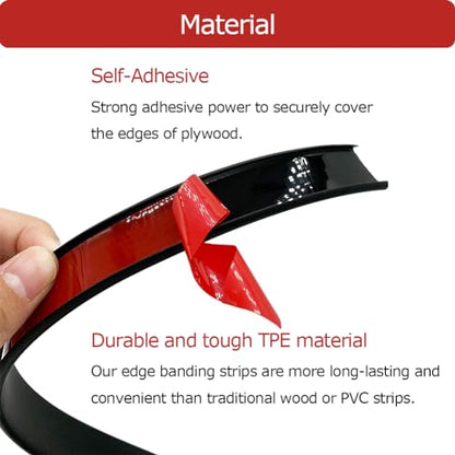 U Shape Plywood Edge Banding, Fit 3/4 inch Edge, Desk Edge Protector, Self-Adhesive Edge Trim for Veneer, Furniture, Countertop, Table, Sheet Metal, Black, 20Ft