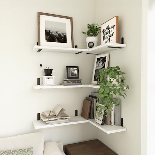 White Floating Shelves Set of 6,Wood for Bedroom,Modern Wall Decor,Bathroom Storage,Book Living Room[Upgraded]-White (HM011A)