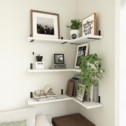 White Floating Shelves Set of 6,Wood for Bedroom,Modern Wall Decor,Bathroom Storage,Book Living Room[Upgraded]-White (HM011A)