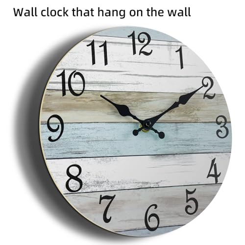 Wall Clock Silent Non-Ticking Battery Operated Rustic Coastal 10" | Analog Nautical Ocean Beach Themed Blue Nautical Ocean Kitchen,Bedroom,Bathroom,Home Bedroom