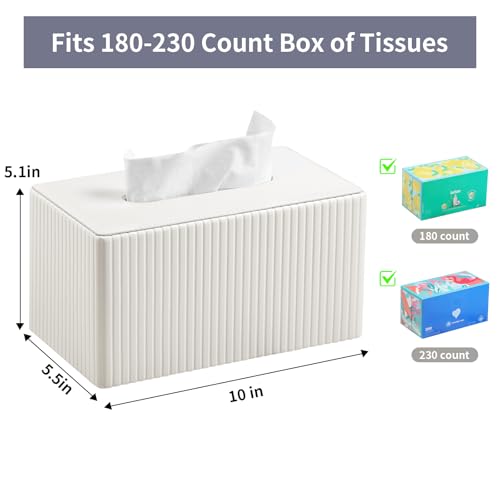 Extra Large Tissue Box Cover Rectangle, Ivory | Fits 180 to 230 Count Box of Tissues, PU Leather Tissue Holder with Magnetic Closure