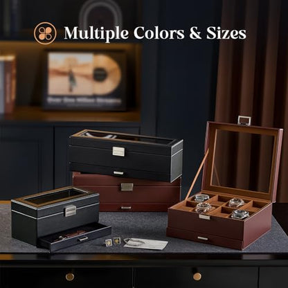 ProCase Watch Case, 8 Slot Mens Watch Box with Drawer -Espresso | 2-Layer Jewelry Box Display Case Holder Organizer for Men, Clear Lid, Dad Friend Father Anniversary Christmas Birthday Gift