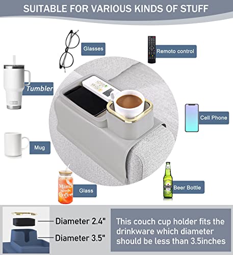Couch Cup Holder Tray – Weighted Silicone Sofa Armrest Organizer Table with Anti-Spill Coaster, Easy Reach for Drink, Snacks, Remote & Phone, Non-Slip Base, Easy Clean
