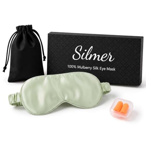 Silmer 100% Mulberry Silk Sleep Mask, 22 Momme 6A Silk Eye Mask for Sleeping, Soft Light Blocking Eye Cover with Silk Filling, Gift Box, Travel & Nap Sleep Mask for Women and Men (Green)