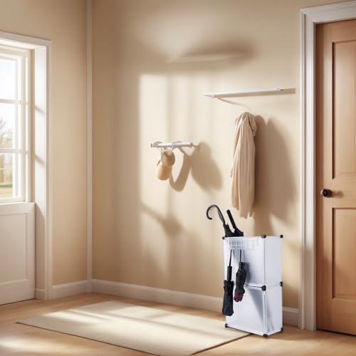 Umbrella Stand, Umbrella Holder for Entryway, 14.3 * 7.4 * 24.4inches,Square umbrella storage rack with built-in drip tray and metal hook,White.