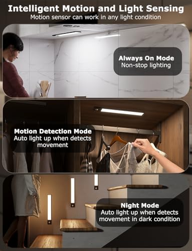 12" Under Cabinet Lighting Wireless, Remote, Motio... (4 Count | Black_12inch | Aluminum)