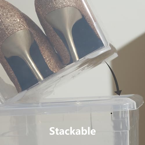 novelinks 12 Pack 6QT Plastic Storage Bins with Lids, Shoe Bins | Shoe Boxes Clear Plastic Stackable, Shoe Containers, Clear Shoe Storage Boxes, Craft Organizers and Storage