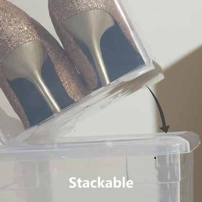 novelinks 12 Pack 6QT Plastic Storage Bins with Lids, Shoe Bins | Shoe Boxes Clear Plastic Stackable, Shoe Containers, Clear Shoe Storage Boxes, Craft Organizers and Storage