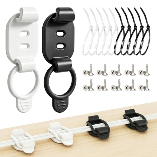 10 Sets Adjustable Cable Management Clips, Self Ad... (White&Black)