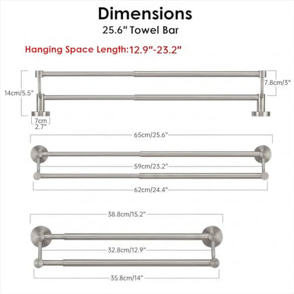 Double Towel Bar Towel Rack for Bathroom Wall Mounted Brushed Nickel | Adjustable 16-26 In,Wall Mounted Towel Holder, Stainless Steel, Rustproof, Towel Bar Rod Hanger Hardware Accessories Hotel