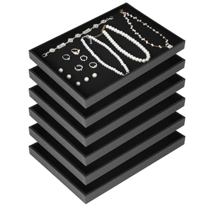 Rainmae 6 Pcs Velvet Stackable Jewelry Tray Showcase Display, Black | Jewelry Organizer Trays for Drawers and Countertop, Empty Plates for Necklace, Ring, Bracelet, and Earring Storage Display