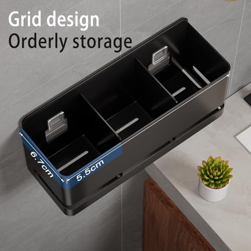 Electric Toothbrush Holder, Toothbrush Holders wall Mounted，3 Slot | Aluminum toothbrush holder, drill-free, 3-slot storage; suitable for use in bathrooms, kitchens, and studies.