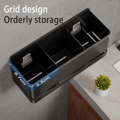 Electric Toothbrush Holder, Toothbrush Holders wall Mounted，3 Slot | Aluminum toothbrush holder, drill-free, 3-slot storage; suitable for use in bathrooms, kitchens, and studies.