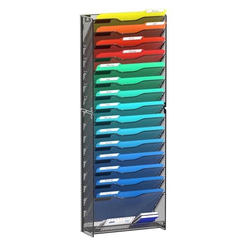 samstar 16 Tier Wall File Organizer Hanging Wall File Holder Wall Mount Paper Folder Organizer, Magazine Rack, Mesh Made,Black