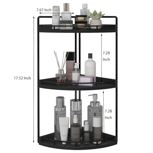 Dorhors Corner Bathroom Organizer Countertop,Vanity Counter Storage Shelf | 3 Tier Black Stand Rack Holder for Kitchen,Dresser,Restroom,Wood Bathroom Sink Tray for Makeup,Perfume,Skincare,Lotion