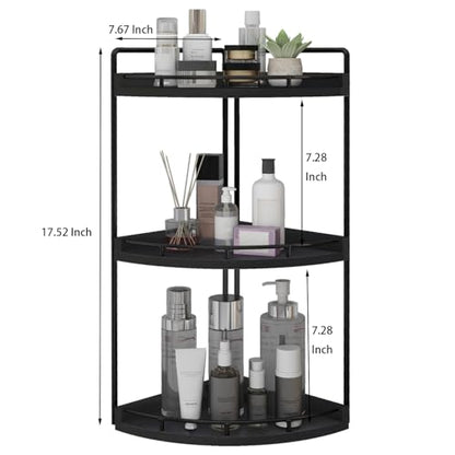 Dorhors Corner Bathroom Organizer Countertop,Vanity Counter Storage Shelf | 3 Tier Black Stand Rack Holder for Kitchen,Dresser,Restroom,Wood Bathroom Sink Tray for Makeup,Perfume,Skincare,Lotion