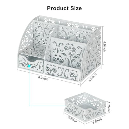 EasyPAG Desk Organizer and Pen Holder for Desk, Mesh Office Supplies Storage Caddy with Drawer for Small Space, Desktop Organizer for Home Office, White