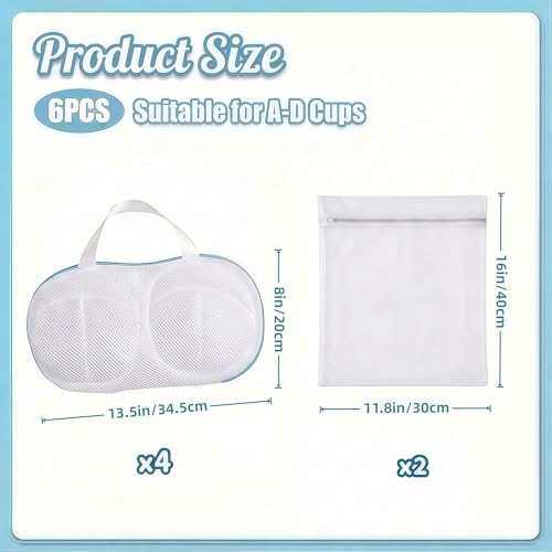 6 PCS Bra Laundry Bags for Washing Machine, Bra Wash Protector for A-D Cups | Lingerie Bag for Washing Delicates Underwear Brassiere, Protect Women's Bras for Laundry, Home & Travel Use