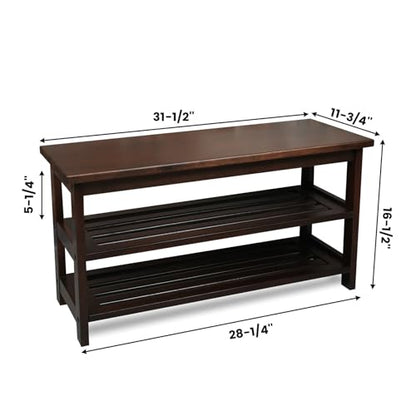 Wood Shoe Bench Rack, USA Grown Hickory, Entryway Bench with Shoe Storage, Mud Room Bathroom, Front Door, Outdoor/Indoor, Dark Walnut(Black)