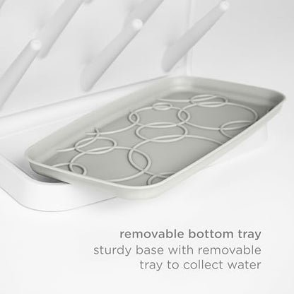 Ubbi Vertical Baby Bottle Drying Rack, Space Saving Countertop Bottle Dryer | 13-Peg Bottle Drying Rack Removable Drain Tray, Baby Organizer for Pump Parts, Pacifiers & Accessories, Dishwasher Safe, Oat