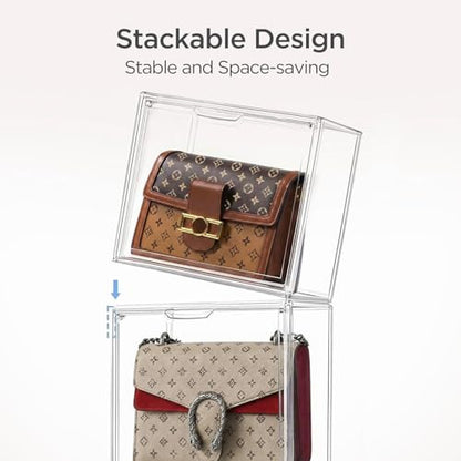 HBlife Purse Storage Organizer for Closet, Clear Stackable Handbag Display Case Box with Magnetic Door for Collectibles, Cosmetics, Women Heels and Toys, Large, 5 Pack